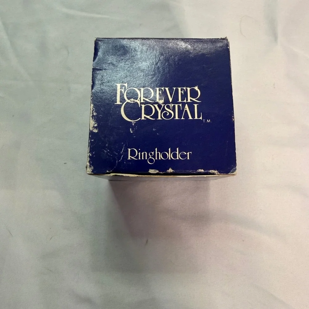 Forever Crystal Ring Holder Clear Cut Lead Glass Jewelry Dish Vintage with Box